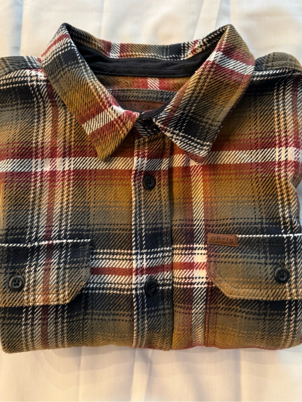 Orvis Plaid Button-Front Shacket in Brown, Black, Red